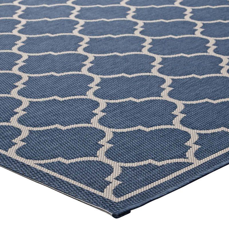 Modway Avena Moroccan Quatrefoil Trellis 8x10 Indoor and Outdoor Area Rug - Blue and Beige,  100% Soft Polypropylene ,  Tight Low Pile Weave