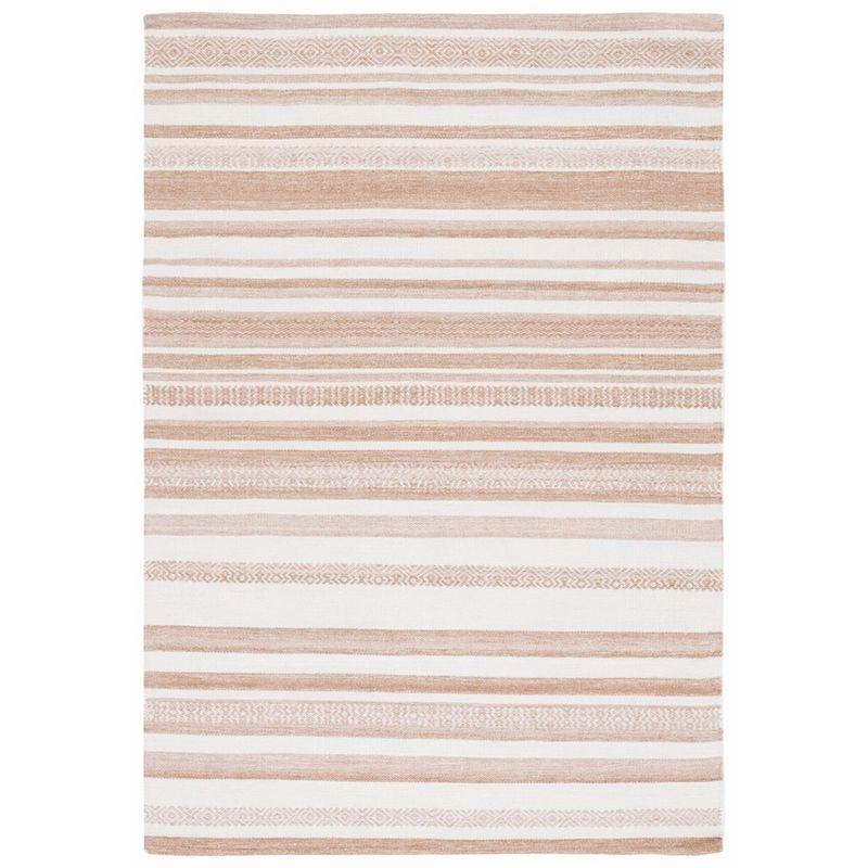 Ivory and Beige 4' x 6' Flat Woven Wool Stripe Rug