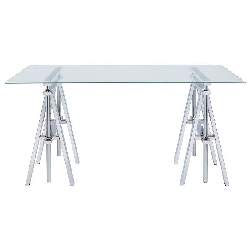 Statham Glass Top Adjustable Sawhorse Standing Desk Chrome - Coaster: Industrial Style, Manual Height Adjustability