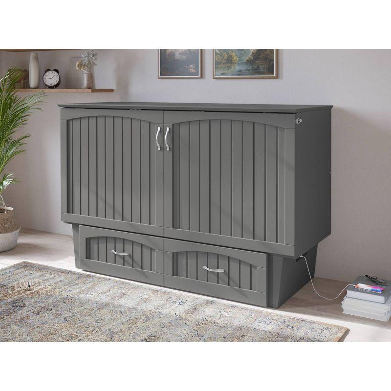 Queen Nantucket Murphy Bed Chest USB Turbo Charger Gray - AFI: Space-Saving, Built-In Charging, No Box Spring Required
