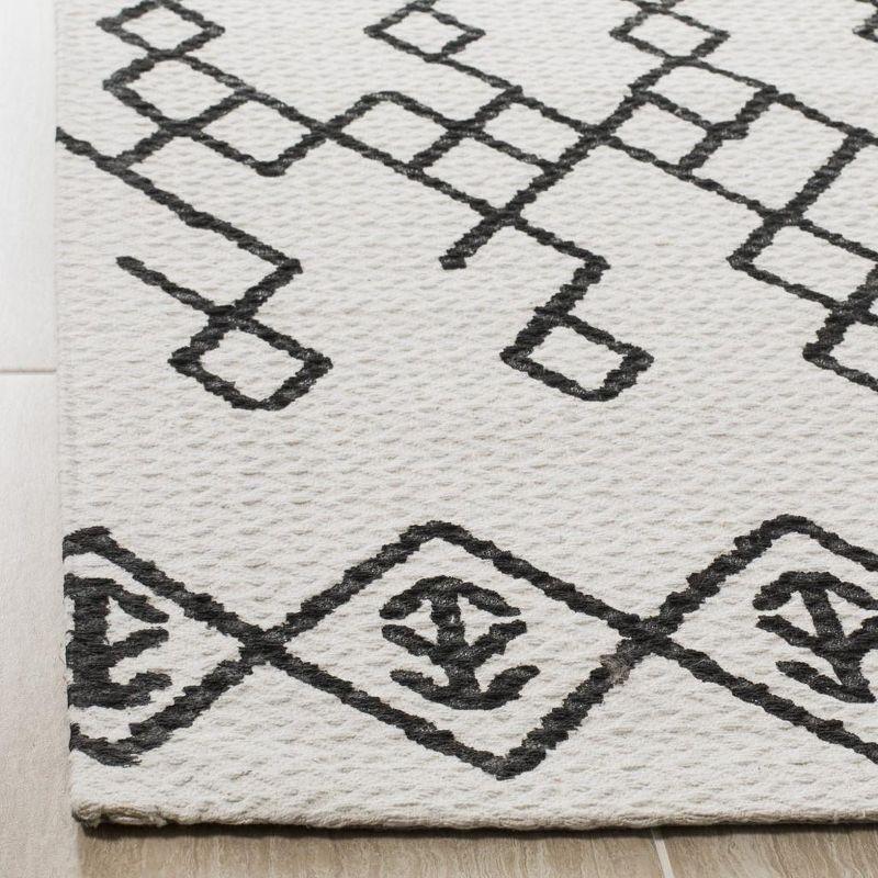 Ivory and Black Geometric Cotton Flat-Weave Area Rug