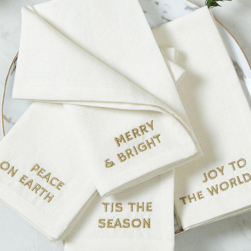 Elrene Joyful Sentiment Christmas/Holiday Embroidered Napkins, Set of 4 - 17" x 17" - Elrene Home Fashions