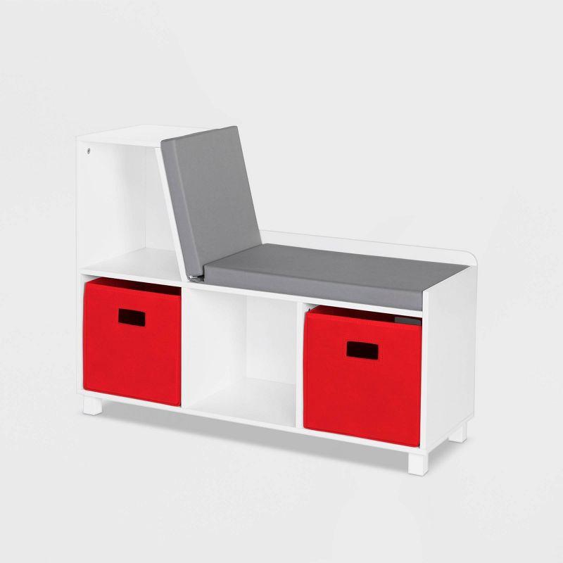 Kids' Book Nook Red Storage Bench with Cubby and Bins