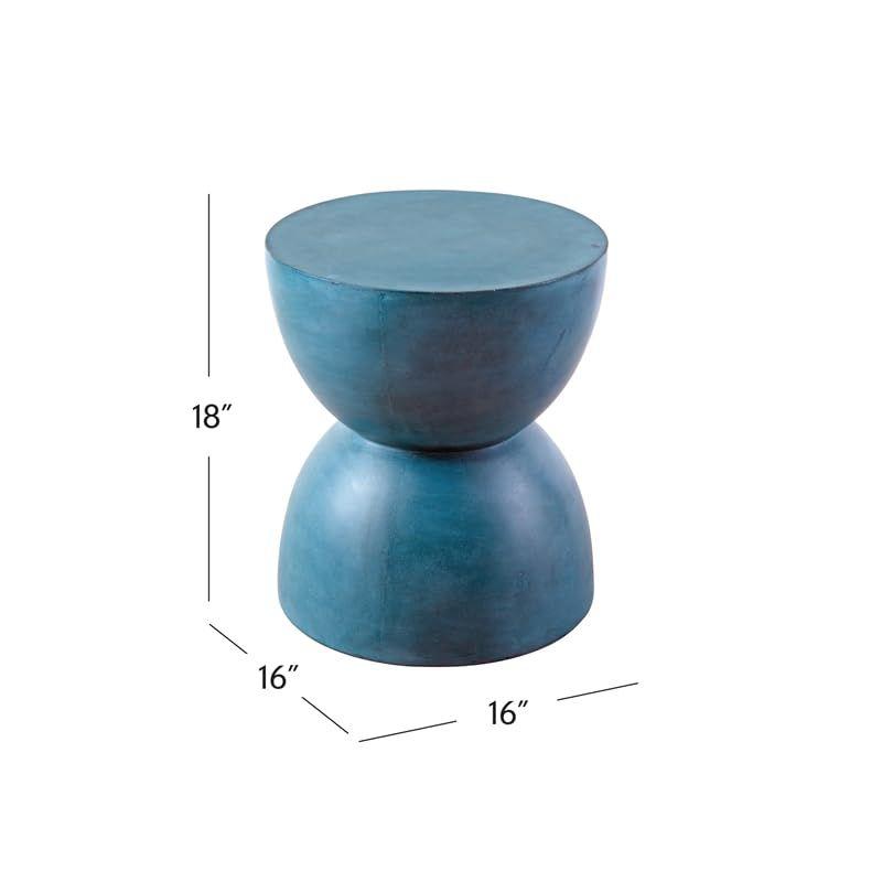 Washed Blue Round Concrete Stone Accent Table