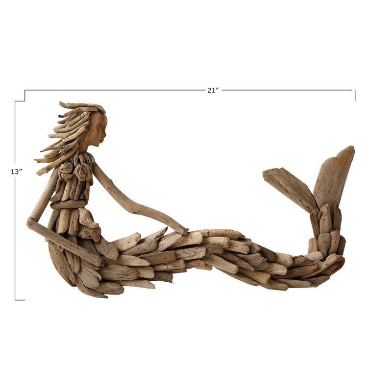 Storied Home Driftwood Sitting Mermaid Wall Decoration - Hardwood Sculpture, Nautical Decor, 13" Height