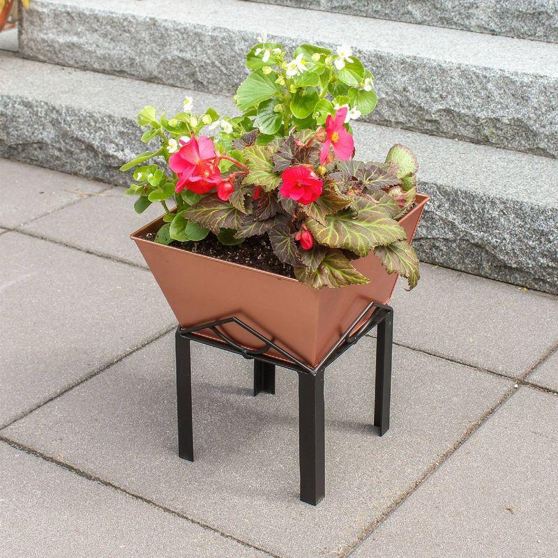 Prairie Style Marion Copper Plated Galvanized Planter with Wrought Iron Stand