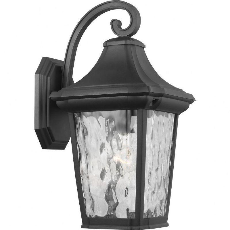Progress Lighting Marquette 1-Light Outdoor Wall Lantern in Black with Water Glass Shade