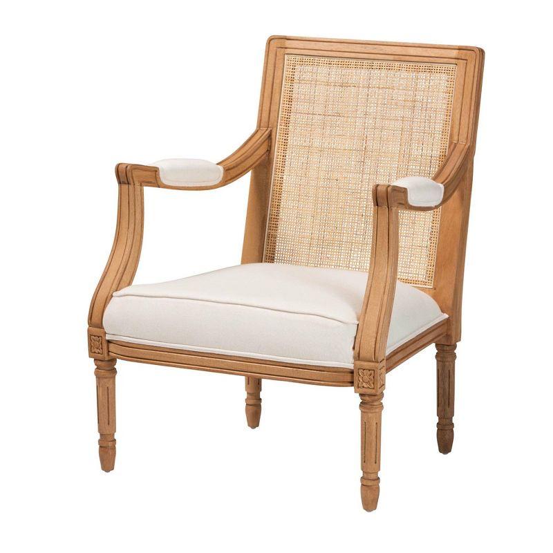 bali & pari Garridan Fabric and Wood Accent Chair Beige/Honey Oak: Polyester Upholstery, Spot Clean, Rattan Frame