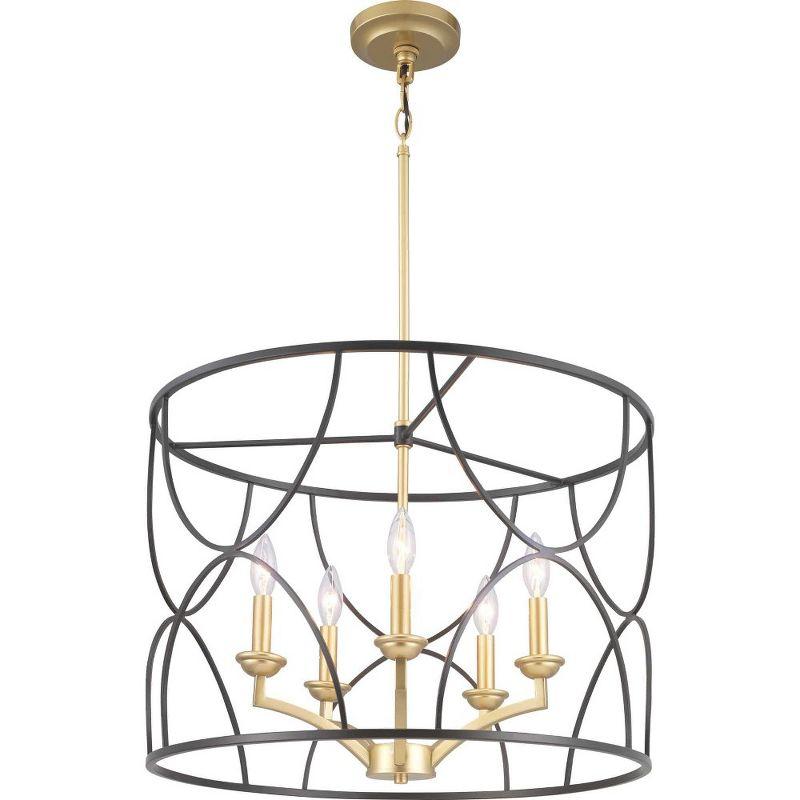 Progress Lighting Landree 5-Light Chandelier, Black Steel, Brushed Brass Inner Cluster, Modern Luxury Style