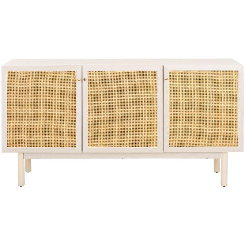 Aino 54" Bleached White and Natural Rattan 3-Door Sideboard