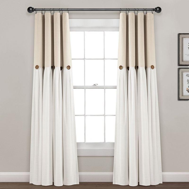 Lush Decor Linen Button Cotton Blend Blackout Curtain Single Panel
