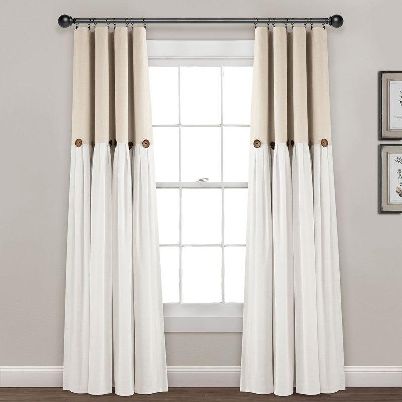 Linen Button Blackout Pleated Window Curtain Panel 40x84