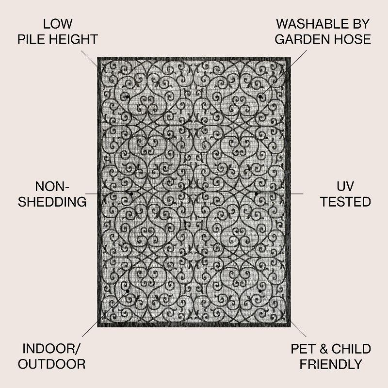 8' x 10' Madrid Vintage Filigree Textured Weave Indoor/Outdoor Area Rug, Light Gray/Black - JONATHAN Y