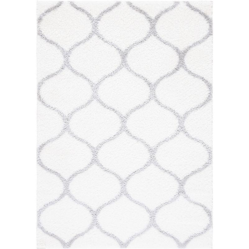 Gray and White Geometric Shag Area Rug, 4' x 6'