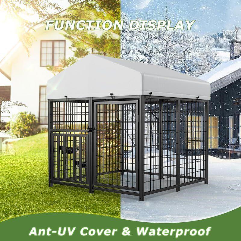 LOVMOR Large Dog Kennel Outdoor Pet Pens Dogs Run Enclosure Animal Hutch Metal Coop Fence with Rotating Bowl