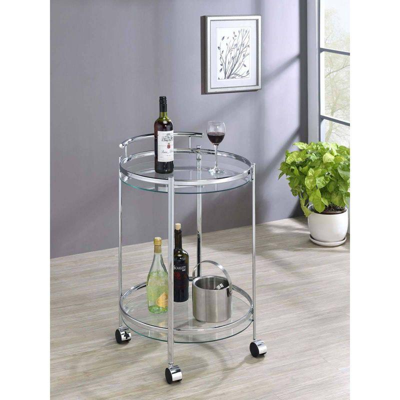 Coaster Chrissy Modern 2 Tier Round Glass Bar Cart Chrome
