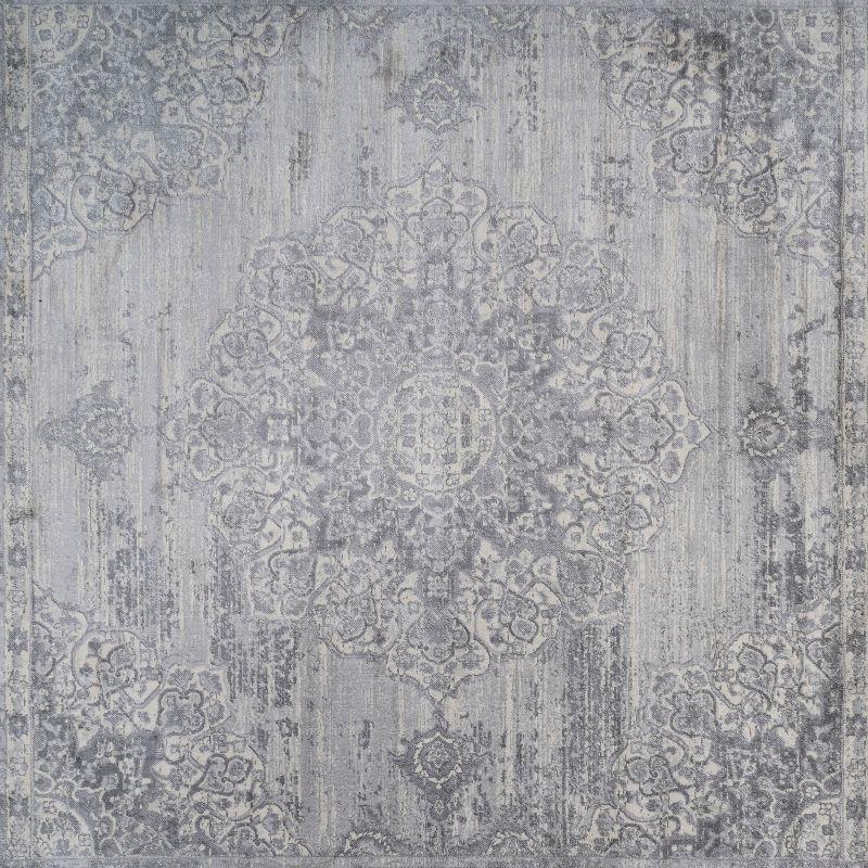 6' x 6' Modern Persian Vintage Moroccan Medallion Area Rug, Light Gray - JONATHAN Y