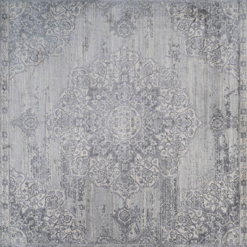 Luxurious Light Gray 8' Square Synthetic Easy-Care Rug