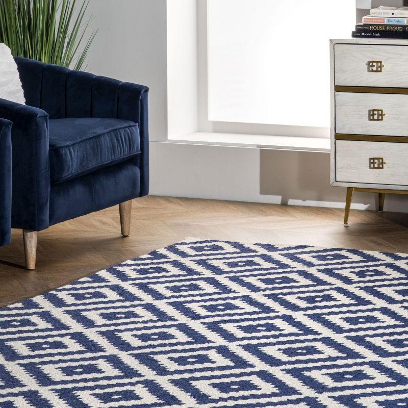 Nuloom Kellee Geometric 3x5 Wool Accent Indoor Area Rug for Living Room Bedroom Dining Room Entryway Kitchen, Navy/White