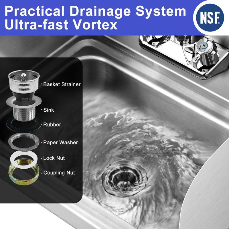 Tangkula Stainless Steel Sink NSF Wall Mount Hand Washing Sink with Faucet & Side Splash