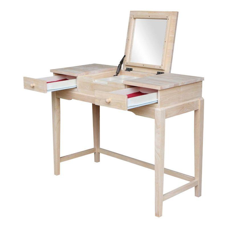 Elegant Unfinished Solid Wood Vanity Table with Microfiber Bench