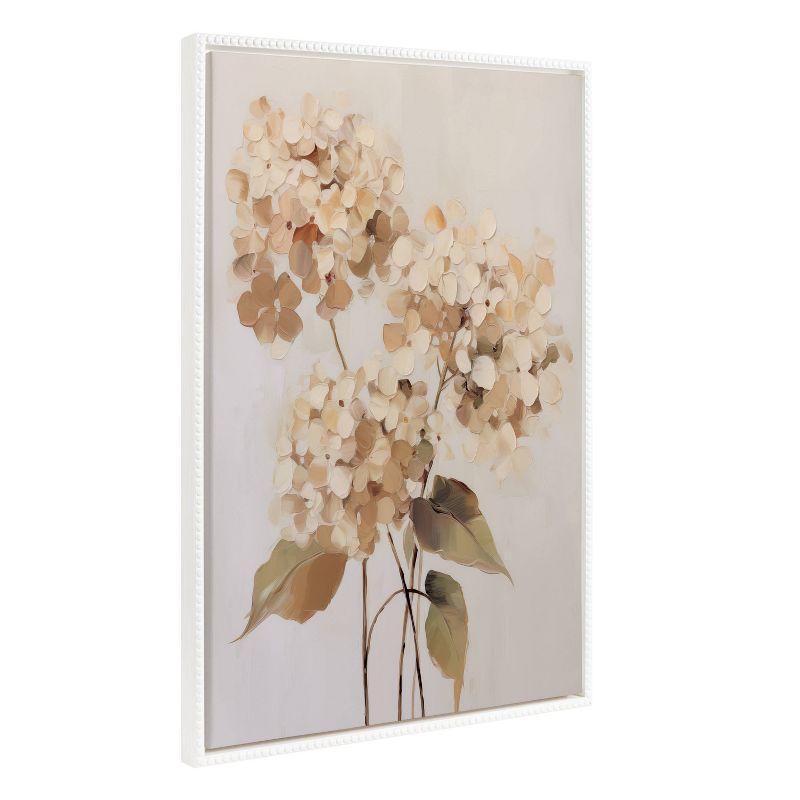 Soft Hydrangeas Beige and White Canvas Print with Beaded Frame