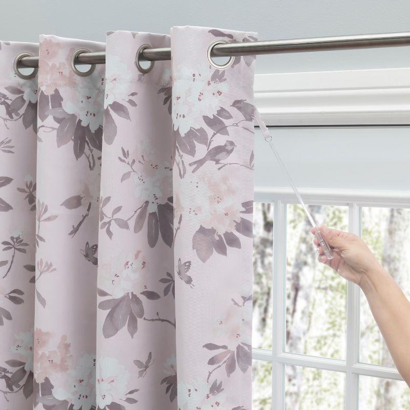 Blush Floral Blackout Grommet Curtain Panel with Lace Detail