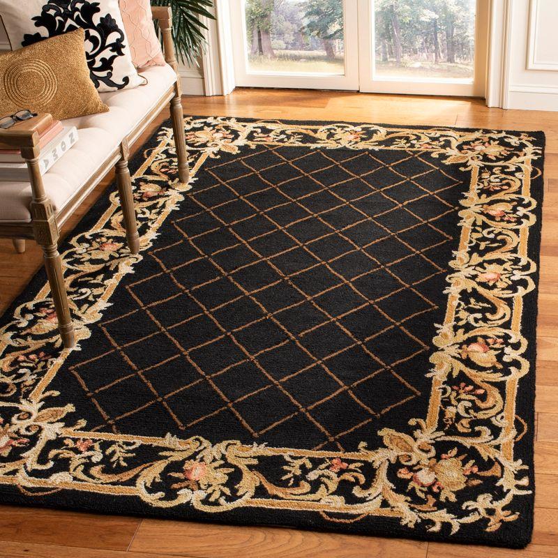 Handmade Black Floral Wool Hooked Runner Rug