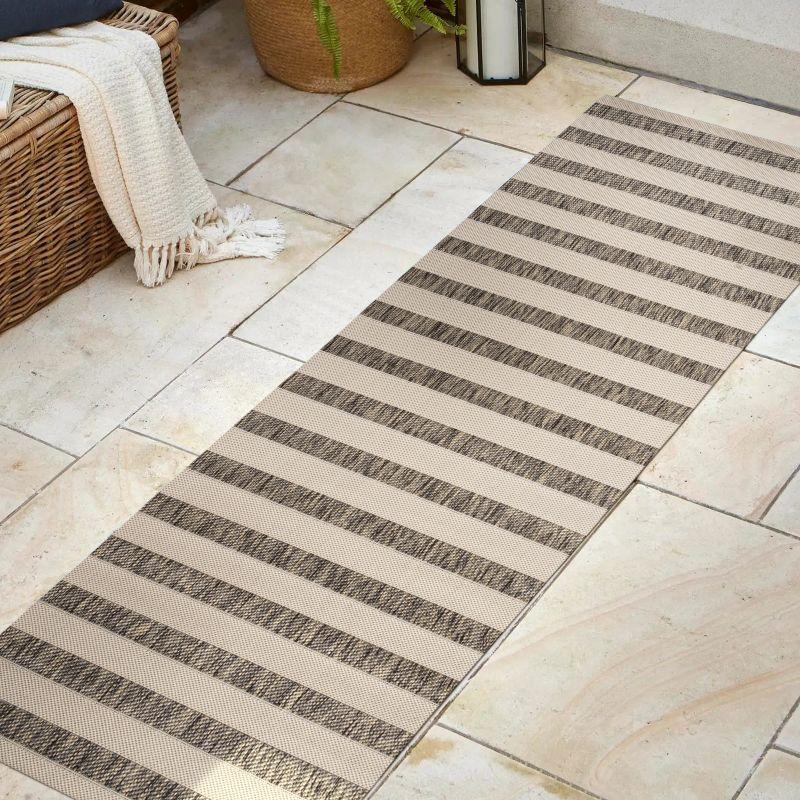 2'x8' Aveiro Wide Stripe Indoor/Outdoor Runner Rug, Beige/Brown - JONATHAN Y