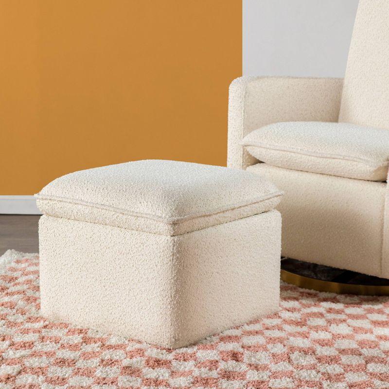 Cali Square Cream Boucle Storage Ottoman with FSC Certified Wood