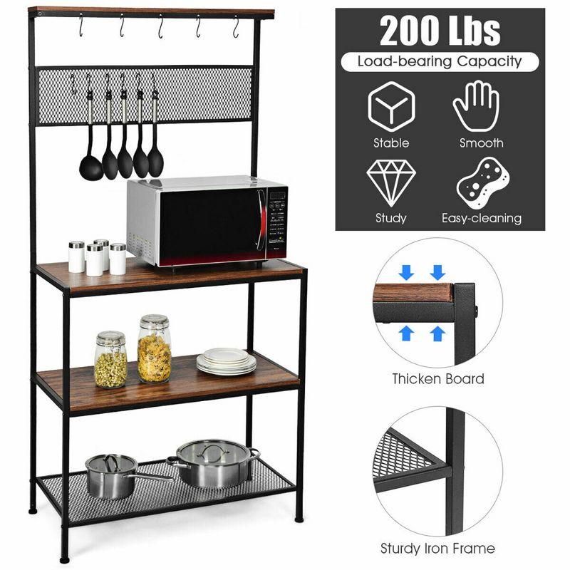 Costway 4-Tier Kitchen Bakers Rack Microwave Oven Stand Industrial w/Hooks & Mesh Panel