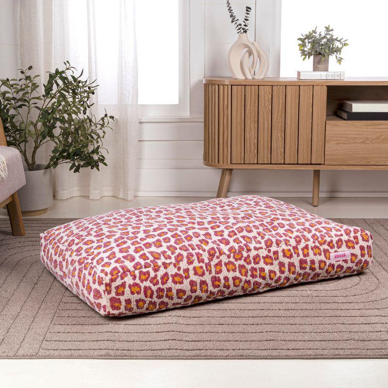 THE LICKER STORE Mabel 41" x 25.5" Designer Modern Ultra Soft Reversible Plush Rectangular Pet Bed with Washable Cover, Raspberry Leopard