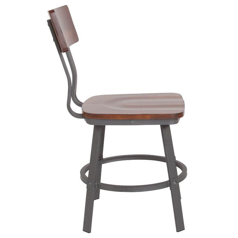 Flash Furniture Flint Series Rustic Walnut Restaurant Chair with Wood Seat & Back and Gray Powder Coat Frame