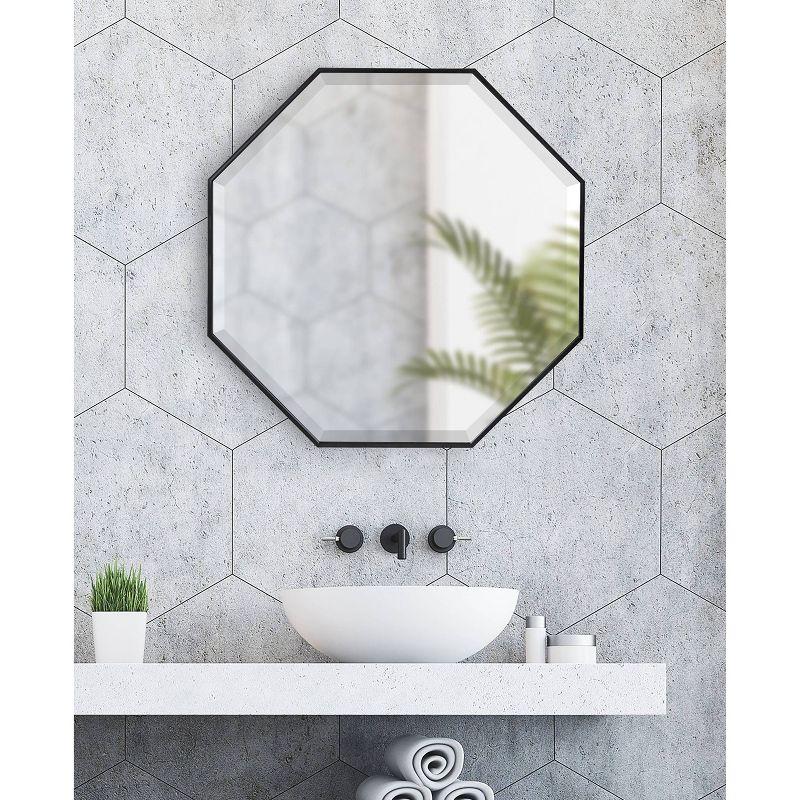 Kate & Laurel All Things Decor 28.7" x 28.7" Rhodes Octagon Wall Mirror Black : Modern, Beveled, Easy to Hang
