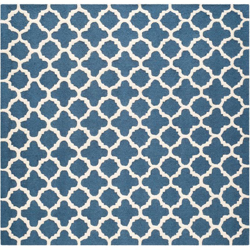 Navy & Ivory Hand-Tufted Wool 8' Square Area Rug