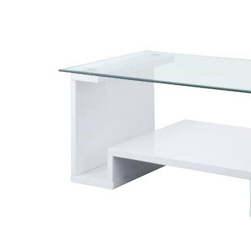 47" Nevaeh High Gloss Finish Coffee Table Clear Glass/White - Acme Furniture: Modern Style, Loop Leg Design, Under Lid Storage