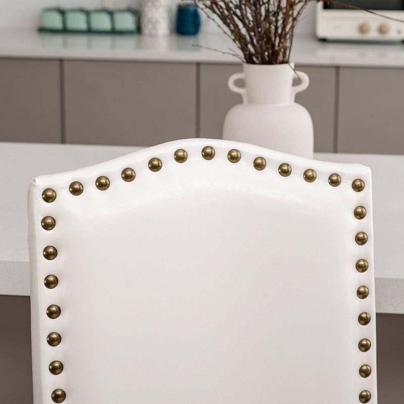 Set of 2 Leatherette PU Barstools with Studded Decor Off White - Glitzhome: Rubberwood Frame, Footrest, Modern Style