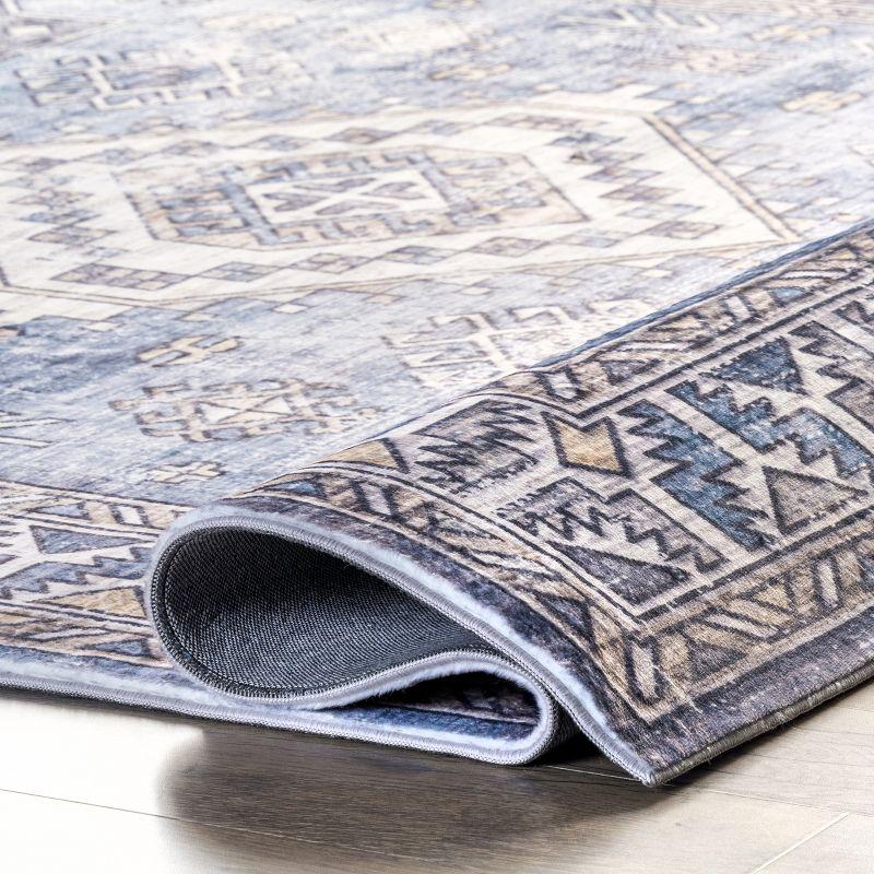 Luxuriously Soft Blue Synthetic 38" Rectangular Area Rug