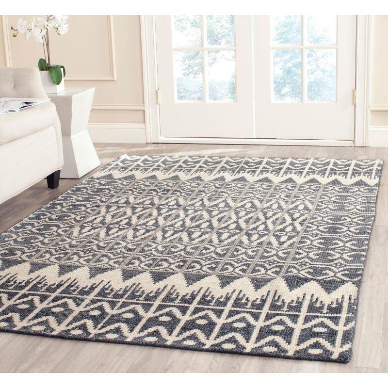 Charcoal Gray Hand-Knotted Wool 7' Square Kenya Rug