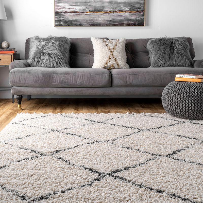 Off-White Oval Braided Shag Area Rug with Tassels