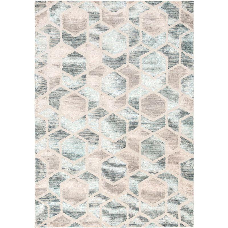 Turquoise Geometric Hand-Tufted Wool 4' x 6' Area Rug