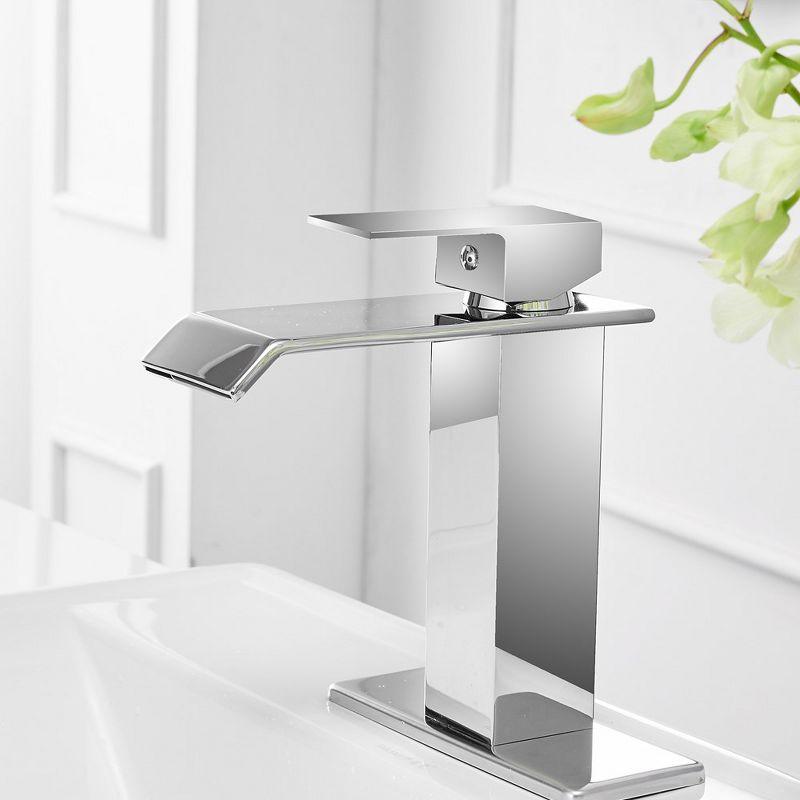 BWE Waterfall Single Hole Single-Handle Low-Arc Bathroom Faucet With Supply Line