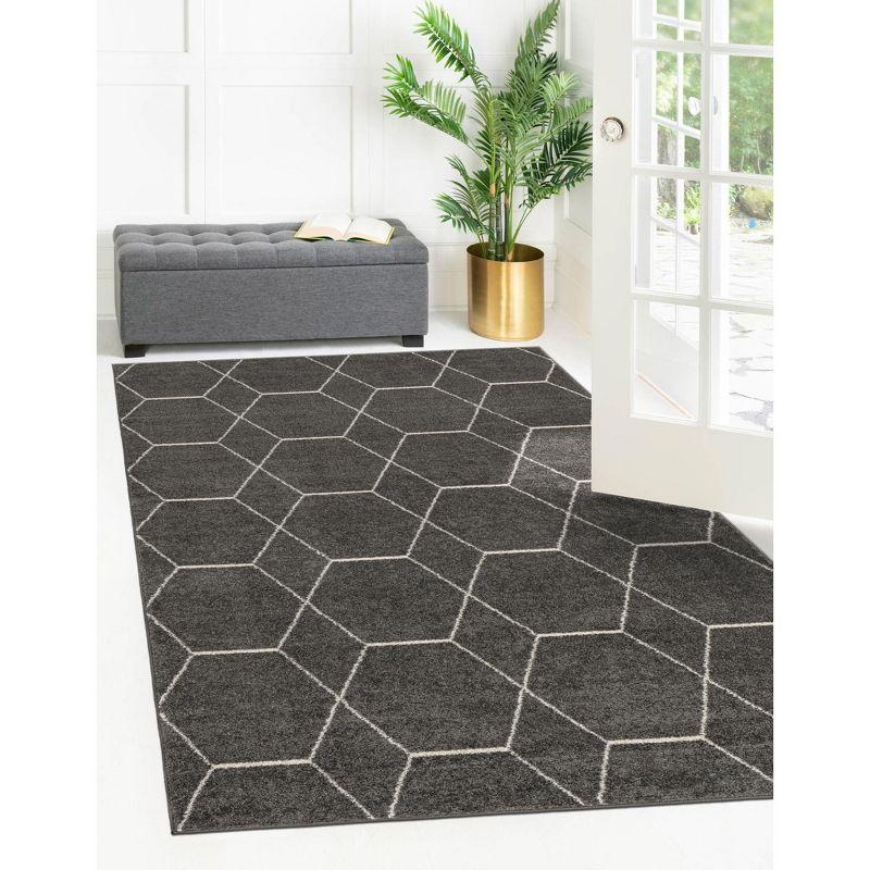 Geometric Trellis Frieze Dark Gray/Ivory Area Rug 3'3" x 5'3"