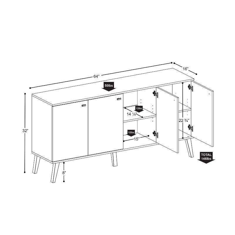 Milo Mid-Century Modern 4 Door Buffet Server Gray/White - Prepac: Laminated Composite Wood, Adjustable Shelves