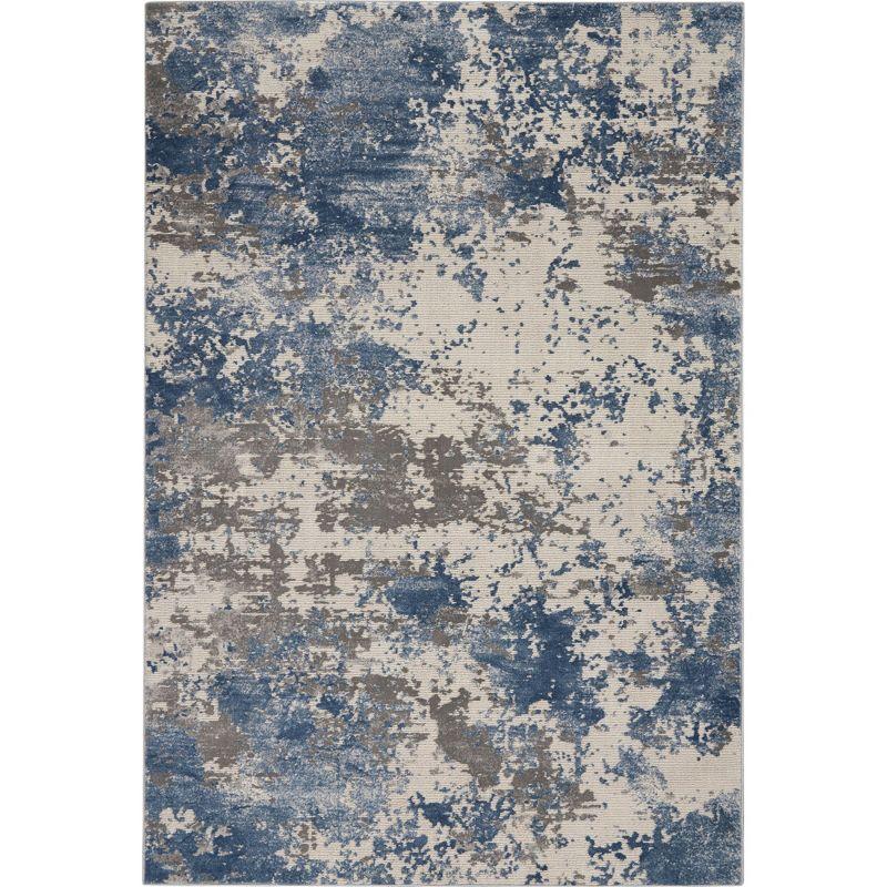 Blue and Gray Abstract Synthetic Area Rug, 3'11" x 5'11"