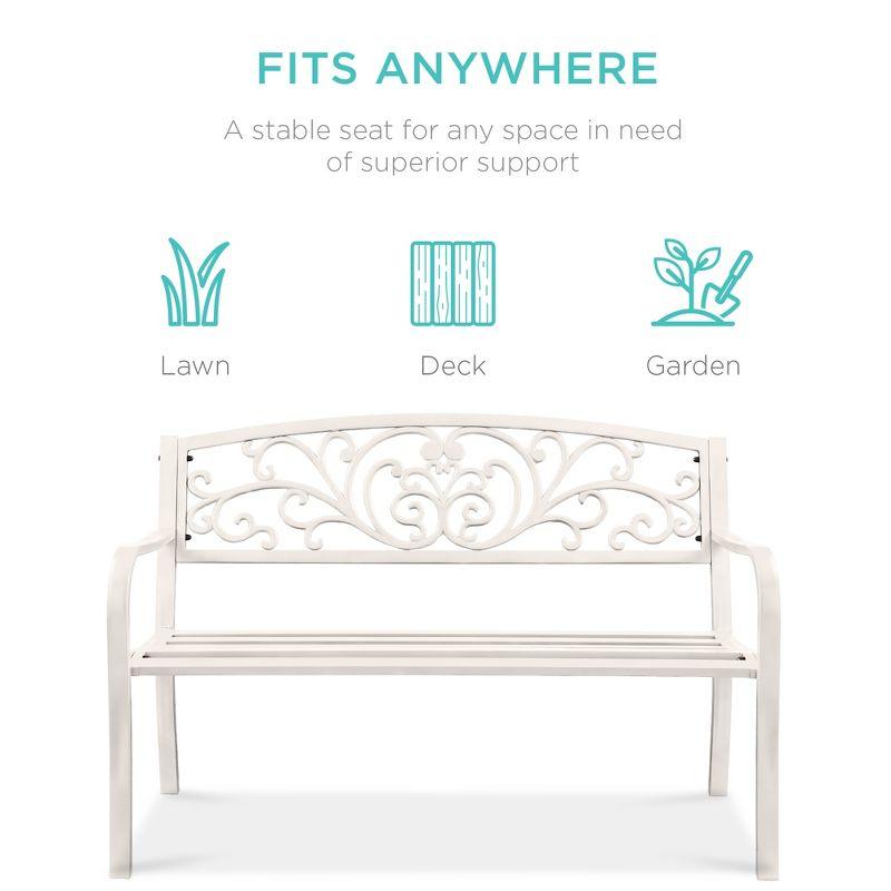 Alcott Hill® Outdoor Steel Bench Garden Patio Porch Furniture W/ Floral Design Backrest