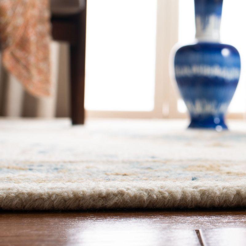 Ivory and Blue Handmade Wool Tufted Rug Runner