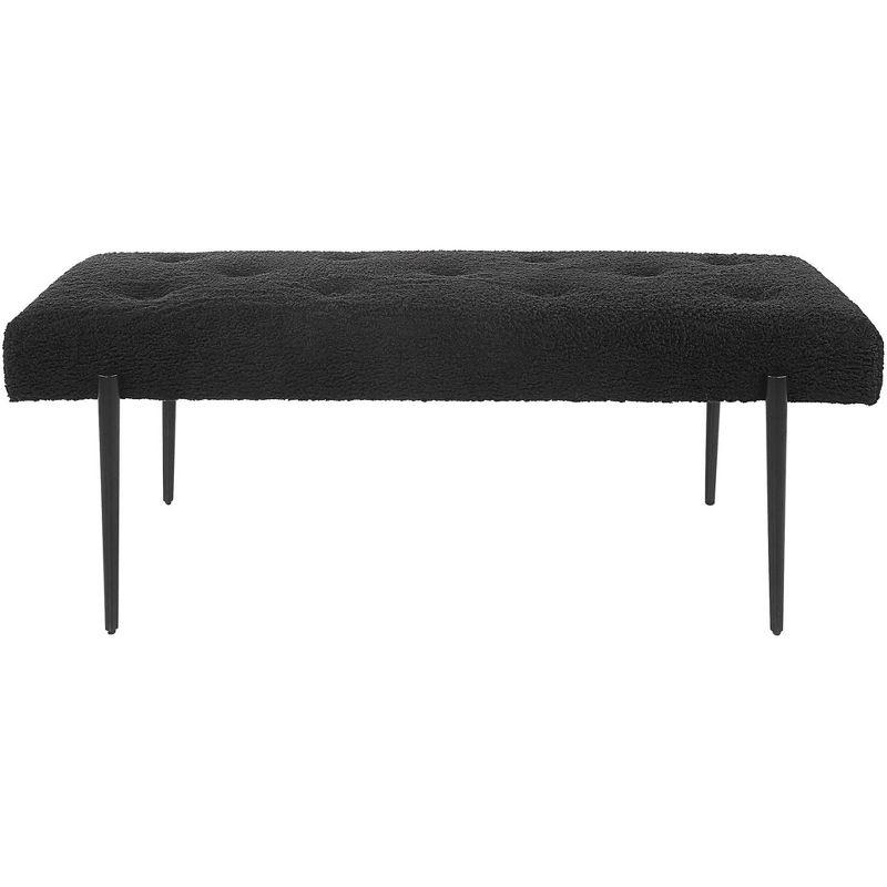 Modern Black Faux Shearling 50'' Tufted Bench with Satin Legs