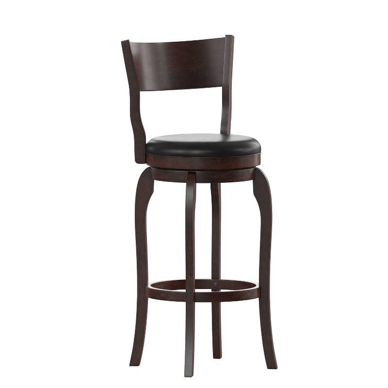 Espresso Swivel Bar Stool with Wood Frame and Leather Seat