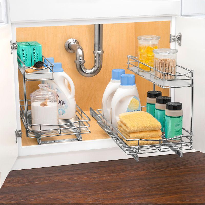 LYNK PROFESSIONAL Pull Out Under Sink Kitchen Cabinet Organizer - 11.5 in. Drawer - Sliding Shelf Organizer for Cabinets and Undersink Storage Shelves - Chrome